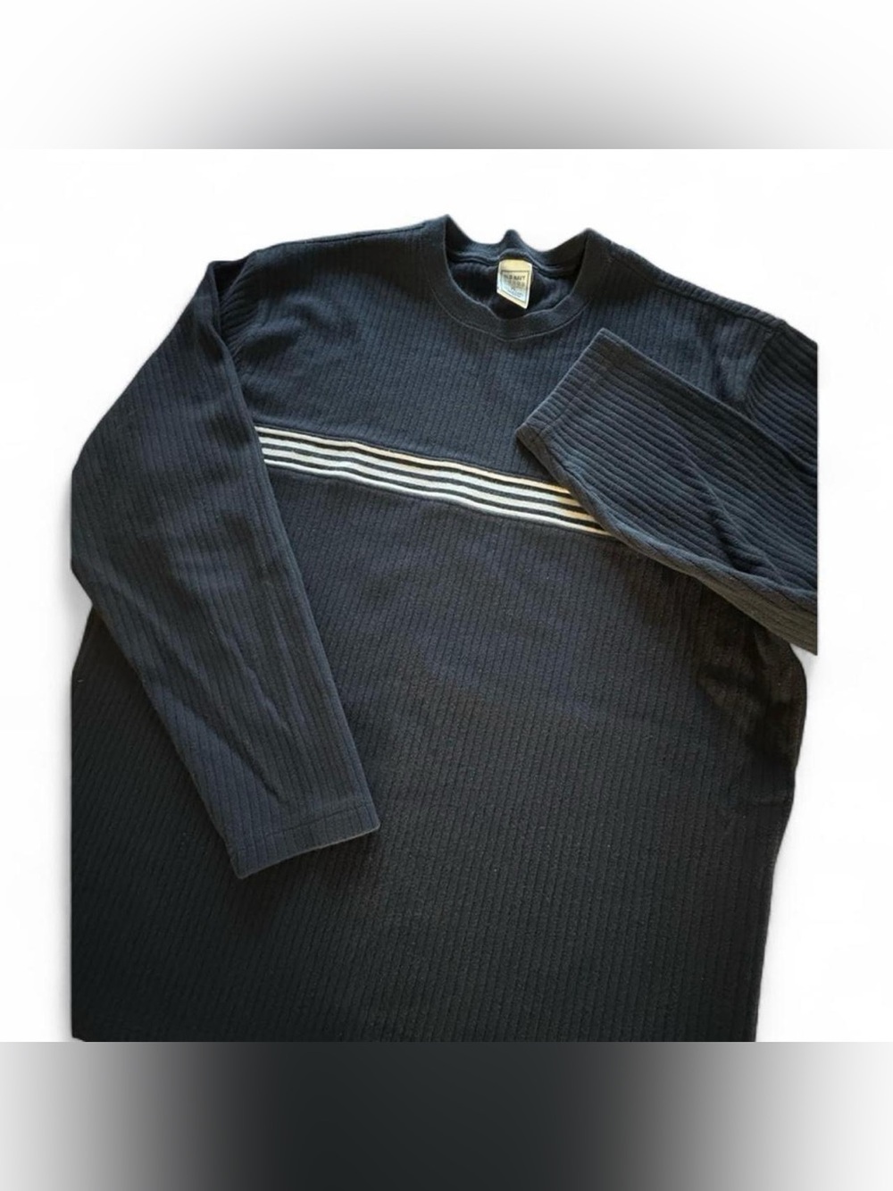 Old Navy Black Ribbed Crewneck Sweater with Chest Stripes XL Skater Indie Cotton
